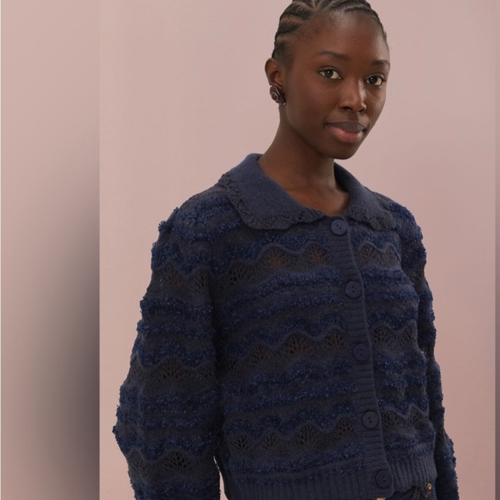 NWOT FARM RIO Navy Blue Mixed Stitch Cardigan